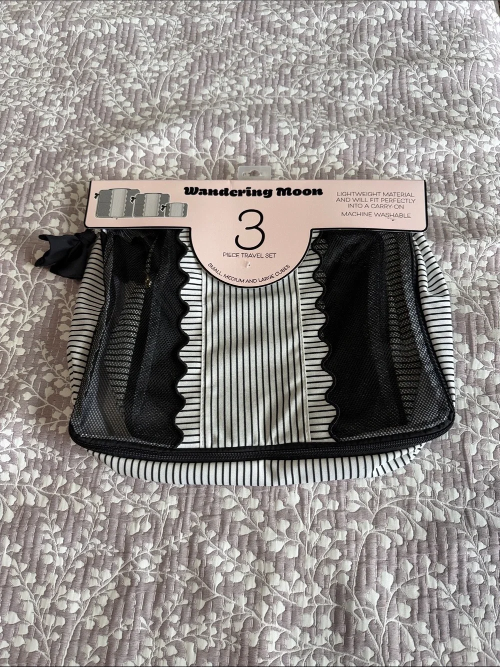 Black & White Striped 3-Piece Travel Bag Set